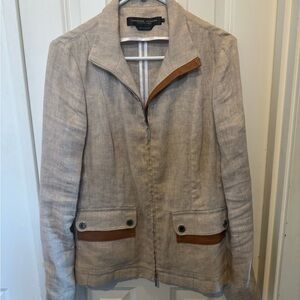 Adrienne Vittadini Beige Jacket with Brown Trim